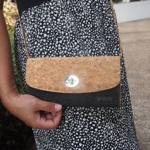 Corature Black and Tan Cork Crossbody Bag